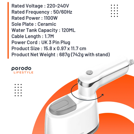 Make ironing easy with the Porodo Lifestyle Mini Steam Iron. With a powerful 1000W output and a ceramic soleplate, it ensures smooth and efficient iro