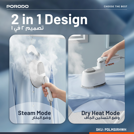 Make ironing easy with the Porodo Lifestyle Mini Steam Iron. With a powerful 1000W output and a ceramic soleplate, it ensures smooth and efficient iro