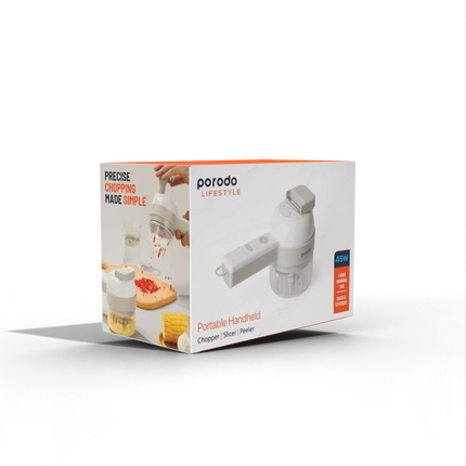 The Porodo cordless appliance food chopper is a convenient kitchen tool that peels, chops, slices, and dices vegetables with ease. It offers a range o