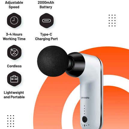 To relieve muscle stress and discomfort, use the cordless, portable, and lightweight Porodo Lifestyle 12V Varying Speed Massage Gun. This fantastic to