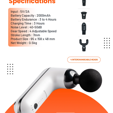 To relieve muscle stress and discomfort, use the cordless, portable, and lightweight Porodo Lifestyle 12V Varying Speed Massage Gun. This fantastic to