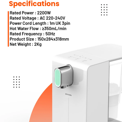 Porodo Lifestyle Instant Hot Water Dispenser With Automatic Ambient Lighting