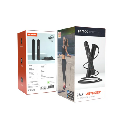 The Porodo Lifestyle Smart Skipping Rope is a cool and innovative sports gadget. It easily connects to your phone from up to 15 meters away via Blueto