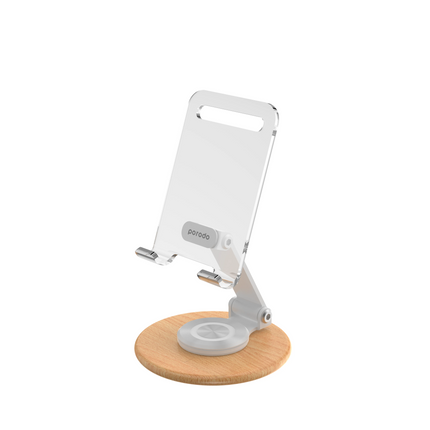 Porodo's 360° Rotating Transparent Stand offers flexibility and is ideal for tablets and smartphones. Its folding design and adjustable angle ensure o