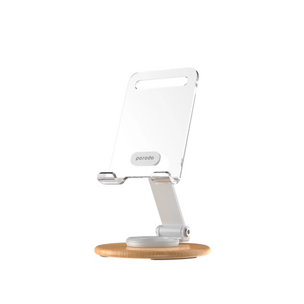Porodo's 360° Rotating Transparent Stand offers flexibility and is ideal for tablets and smartphones. Its folding design and adjustable angle ensure o