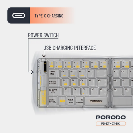 The Porodo Crystal Shell Wireless Keyboard is slim, compact, and portable. Efficiency and versatility for typing are brought together with its 80mAh l