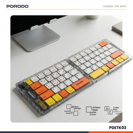 The Porodo Crystal Shell Wireless Keyboard is slim, compact, and portable. Efficiency and versatility for typing are brought together with its 80mAh l