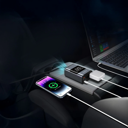 The Porodo Universal AC Car Power Inverter offers a safe way to power your devices while traveling. With a DC 12V/20A input and AC 220V output, its ma