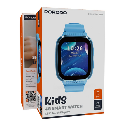 The Porodo Kids 4G Smart Watch is a new, stylish, and fun product for kids. Carefully designed against safety and functionality, it has a strong batte