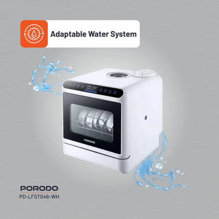 The compact, powerful Porodo Lifestyle Counter-Top Dishwasher makes cleaning dishes easy in every kitchen. This convenient and efficient dishwasher is