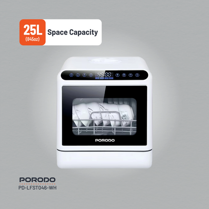 The compact, powerful Porodo Lifestyle Counter-Top Dishwasher makes cleaning dishes easy in every kitchen. This convenient and efficient dishwasher is