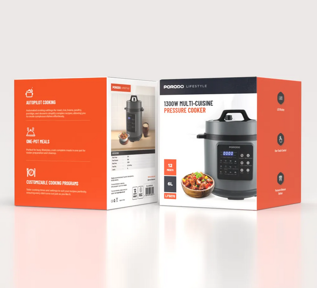 The Porodo Lifestyle 1300W Multi-Cuisine Pressure Cooker is an all-in-one appliance for the kitchen, inherently elevating the joy of cooking by making