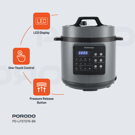 The Porodo Lifestyle 1300W Multi-Cuisine Pressure Cooker is an all-in-one appliance for the kitchen, inherently elevating the joy of cooking by making