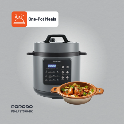 The Porodo Lifestyle 1300W Multi-Cuisine Pressure Cooker is an all-in-one appliance for the kitchen, inherently elevating the joy of cooking by making