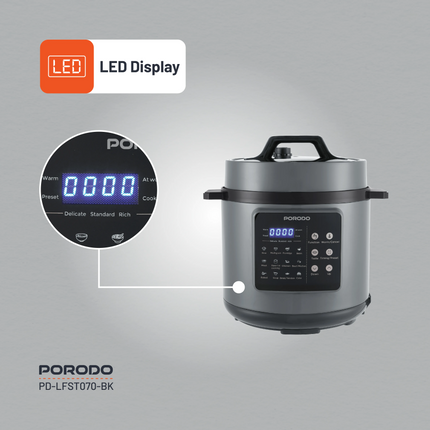 The Porodo Lifestyle 1300W Multi-Cuisine Pressure Cooker is an all-in-one appliance for the kitchen, inherently elevating the joy of cooking by making