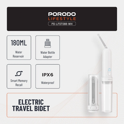 Porodo Lifestyle Electric Travel Bidet - The Porodo Lifestyle Electric Travel Bidet is compact and convenient for hygiene on the go