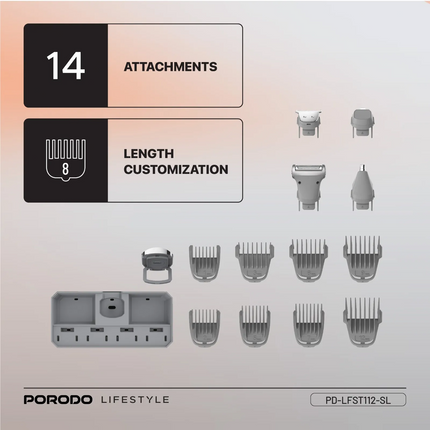 Porodo Lifestyle 14-IN-1 Trimming Kit - he Porodo Lifestyle 14-IN-1 Trimming Kit gives an all-inclusive solution to grooming and is built for delicate and detailed speck trimming