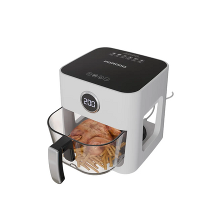 Porodo Lifestyle 5L Glass Pot Air Fryer – The Perfect combination of form and function for healthier cooking in the home! Running on 220-240V and 1200