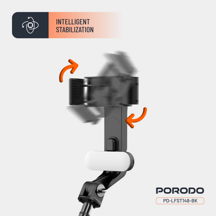 PORODO GIMBAL STABILIZER SELFIE STICK TRIPOD WITH FILL LIGHT & DETACHABLE REMOTE - B - The Porodo Gimbal Stabilizer Selfie Stick Tripod with Fill Light & Detachable Remote  Black ...