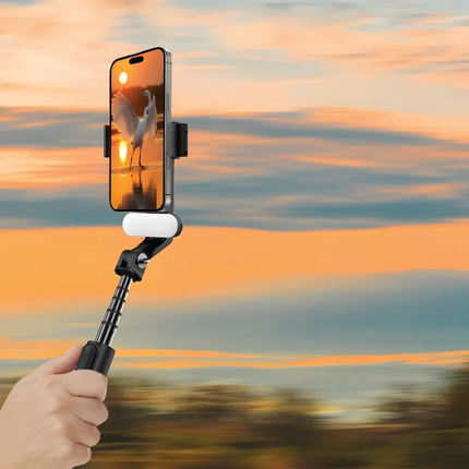 PORODO GIMBAL STABILIZER SELFIE STICK TRIPOD WITH FILL LIGHT & DETACHABLE REMOTE - B - The Porodo Gimbal Stabilizer Selfie Stick Tripod with Fill Light & Detachable Remote  Black ...