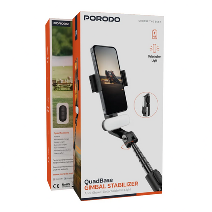 PORODO GIMBAL STABILIZER SELFIE STICK TRIPOD WITH FILL LIGHT & DETACHABLE REMOTE - B - The Porodo Gimbal Stabilizer Selfie Stick Tripod with Fill Light & Detachable Remote  Black ...