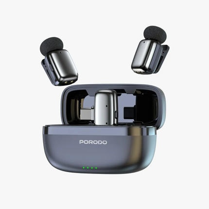 The Porodo Wireless Lavalier Microphones Lightning delivers one smooth audio experience for content creators and artists alike. The end case with its 