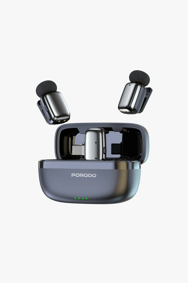 The Porodo Wireless Lavalier Microphones Lightning delivers one smooth audio experience for content creators and artists alike. The end case with its 