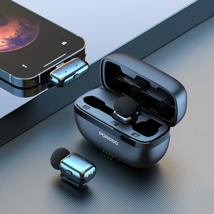 The Porodo Wireless Lavalier Microphones Lightning delivers one smooth audio experience for content creators and artists alike. The end case with its 