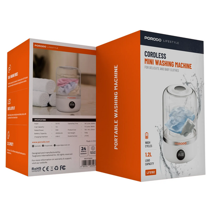 The Porodo Lifestyle Cordless Mini Washing Machine is incredibly small and efficient, designed for making quick laundry tasks very portable. With its 
