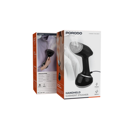 The Porodo Lifestyle Handheld Garment Steamer in Black centralizes ease and efficiency in garment care. This powerful 1700W steamer with great functio
