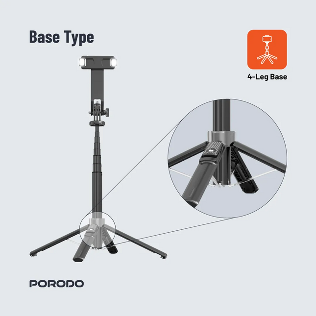 The Porodo Lighting Selfie Stick is a portable and versatile device designed to enhance your photography and videography experience. Through its seaml