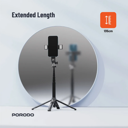 The Porodo Lighting Selfie Stick is a portable and versatile device designed to enhance your photography and videography experience. Through its seaml