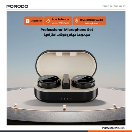 The Black Porodo Lavalier Microphone is designed to capture clear and crisp audio. Its convenience and versatility stand out due to its Type-C connect
