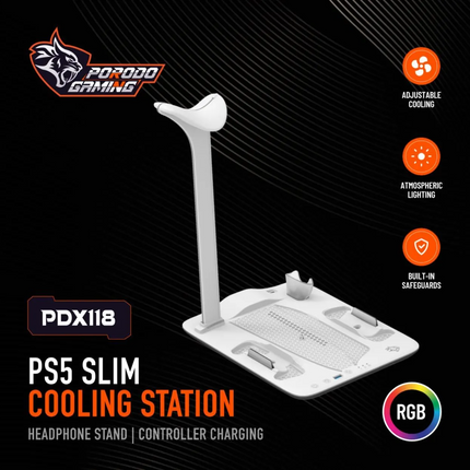 Keep your gaming area organized with the Porodo Gaming PS5 Slim Stand. This stand features a magnetic charger that powers up your PS5 Edge Controller 