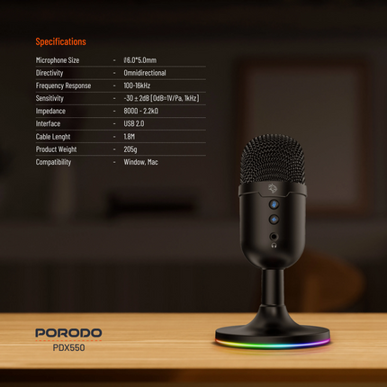 The Porodo Gaming Omni-Directional USB Microphone represents a high-class integrated audio solution that targets computer game players, streamers, and