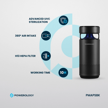 The Powerology Portable Air Purifier is efficiently designed to maintain clean air in any environment. For convenience, the air purifier is designed w