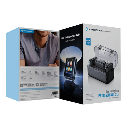 The Powerology Dual Microphone Professional Set represents a wireless high-grade audio solution with crystal-clear sound and smooth connectivity, spec