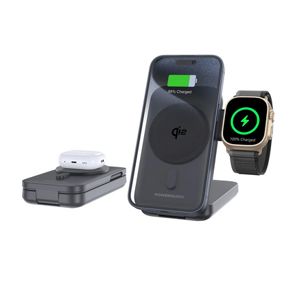 Stay charged with the Powerology Qi2 15W MagSafe Power Bank. This power bank is available in black and supports wireless charging with a maximum outpu