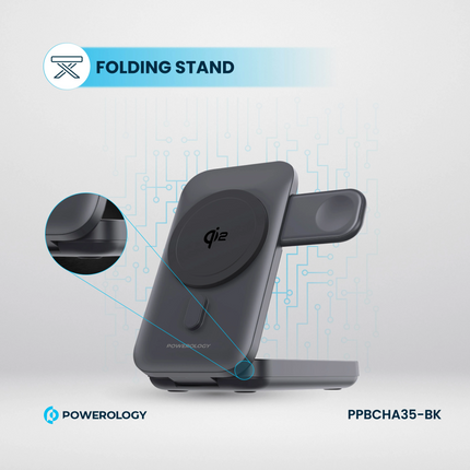 Stay charged with the Powerology Qi2 15W MagSafe Power Bank. This power bank is available in black and supports wireless charging with a maximum outpu