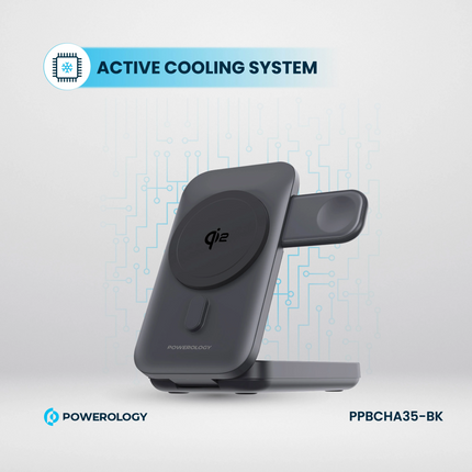 Stay charged with the Powerology Qi2 15W MagSafe Power Bank. This power bank is available in black and supports wireless charging with a maximum outpu