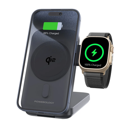 Stay charged with the Powerology Qi2 15W MagSafe Power Bank. This power bank is available in black and supports wireless charging with a maximum outpu