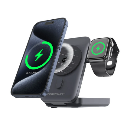 Stay charged with the Powerology Qi2 15W MagSafe Power Bank. This power bank is available in black and supports wireless charging with a maximum outpu