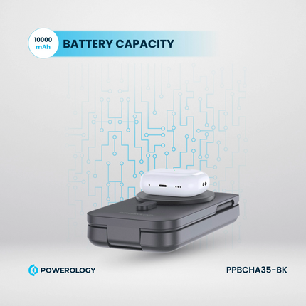 Stay charged with the Powerology Qi2 15W MagSafe Power Bank. This power bank is available in black and supports wireless charging with a maximum outpu