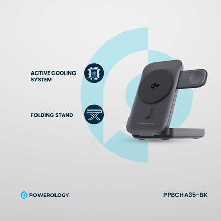 Stay charged with the Powerology Qi2 15W MagSafe Power Bank. This power bank is available in black and supports wireless charging with a maximum outpu