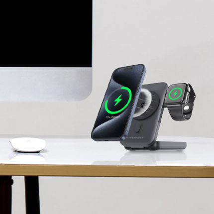 Stay charged with the Powerology Qi2 15W MagSafe Power Bank. This power bank is available in black and supports wireless charging with a maximum outpu