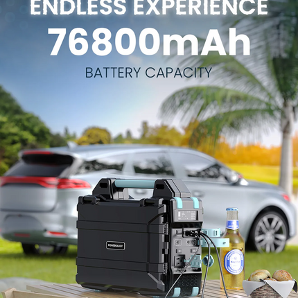 Start your adventures
and don’t be afraid of running out of battery! Powerology Portable Solar Power
Generator 284Wh 300W QC can support your gadgets 