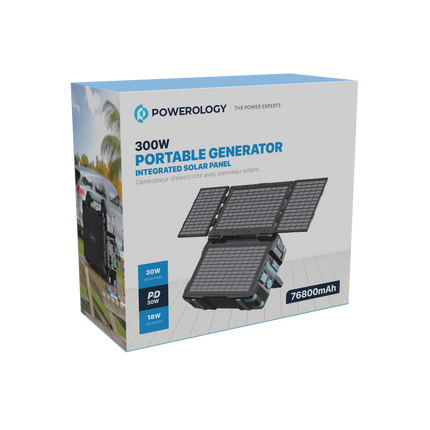 Start your adventures
and don’t be afraid of running out of battery! Powerology Portable Solar Power
Generator 284Wh 300W QC can support your gadgets 