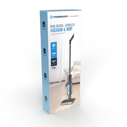 The Powerology Dual Design Cordless Vacuum &amp; Mop Black combines the power of vacuuming and mopping into one handy device, ideally suited to keepin