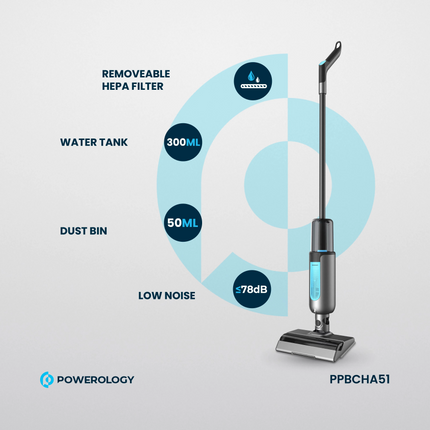 The Powerology Dual Design Cordless Vacuum &amp; Mop Black combines the power of vacuuming and mopping into one handy device, ideally suited to keepin