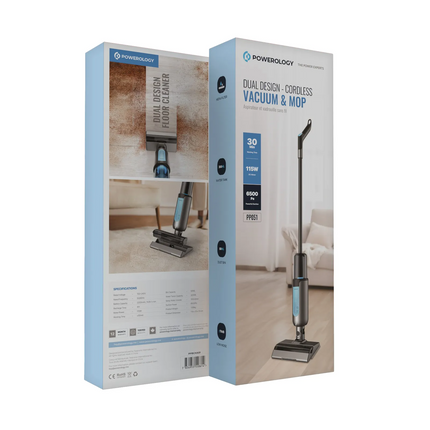 The Powerology Dual Design Cordless Vacuum &amp; Mop Black combines the power of vacuuming and mopping into one handy device, ideally suited to keepin